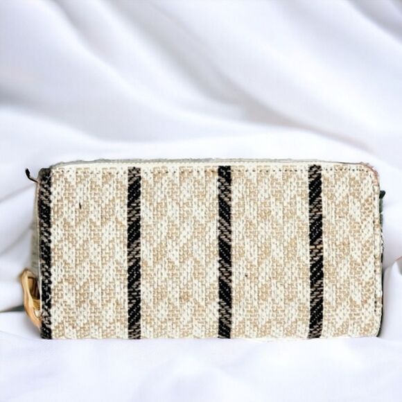 Black and Cream Color Woven and Vegan Leather Wallet - Picture 2 of 6